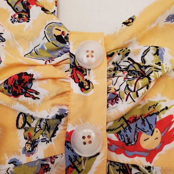 Modcloth Cropped Yellow Western Scene Sleeveless Blouse - Picture 7 of 15